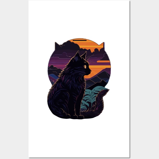 black cat with mountain background at the sunset Wall Art by TheAlmighty1